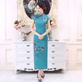 C0173 New Long Vintage Silk Short Sleeve Standing Collar Cheongsam Women 2024