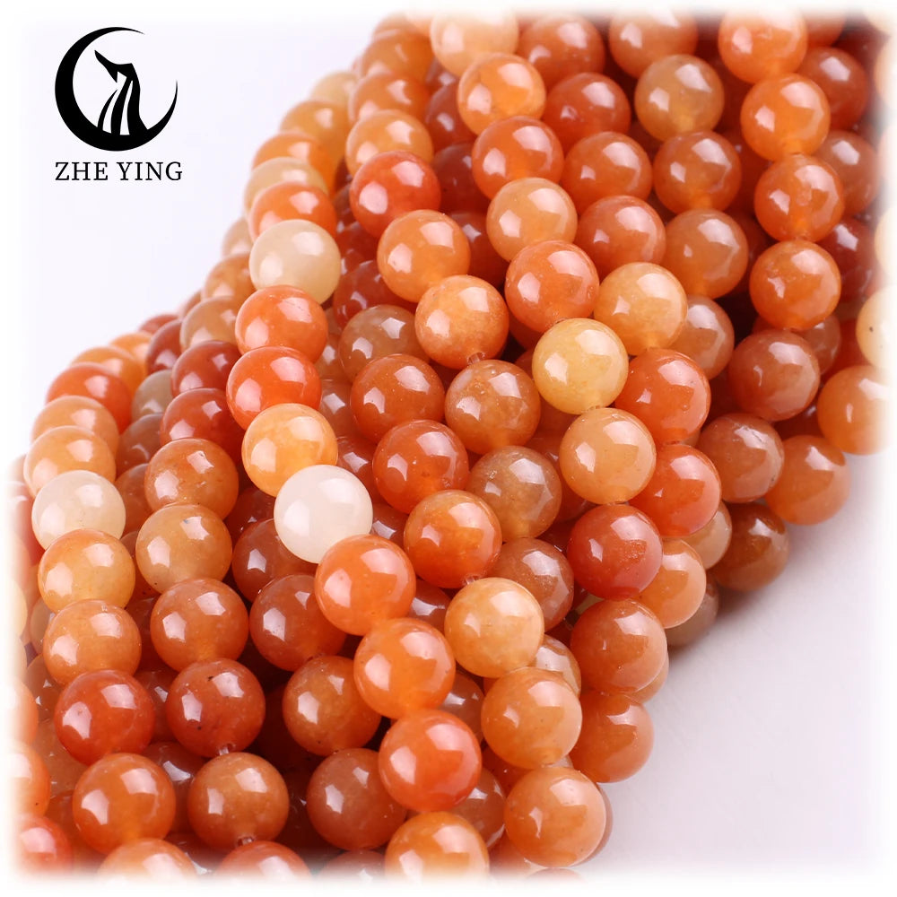 Zhe Ying 6/8/10mm Red Aventurine Stone Beads Round Smooth Bracelet Stone Beads for Jewelry Making Orange Aventurine Stone Beads
