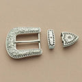 2025 Factory Sale Various Widely Flower Engraved Custom 3 Piece Western Rhinestone Belt Buckles Set