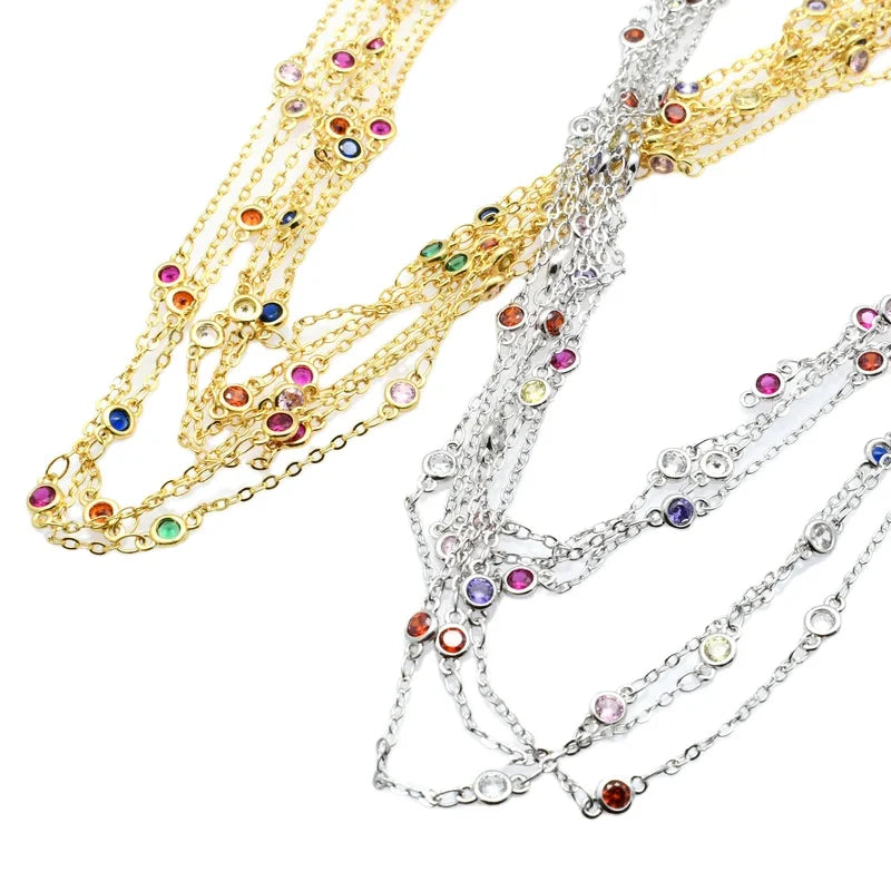 Factory Price Colorful CZ Setting Gold Silver Plating DIY Brass Semi-finished Chains for Fashion Women Necklace Bracelet Making