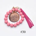 Plain pink and Mint 16mm Wooden Beads Bracelet Include MAMA Personalized Disc Keychain Suede Tassel for Mom Gift 2026