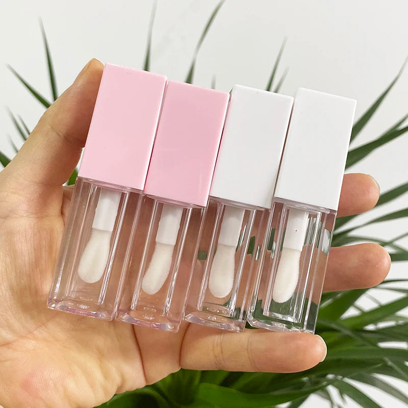 5ML 6ML Pink White Square Shaped clear Plastic Lipgloss Custom Lipgloss Tubes With Big Brush Lipgloss Tube