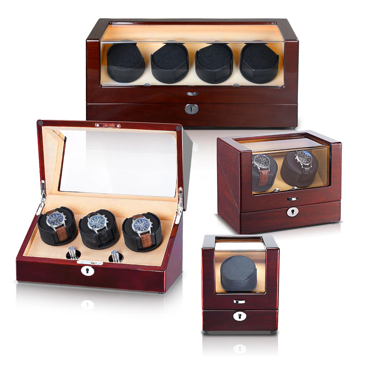 Automatic Watch Case 4 Rotors Luxury Wooden Acrylic Watch Winder with Japanese Mabuchi Motor 3 Programs Adjustable TPD