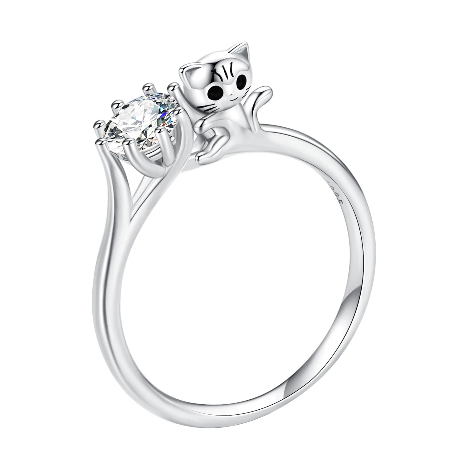 Factory Wholesale 925 Sterling Silver Cute Cat Finger Rings Shiny Zircon Rings for Women Birthday Gift Fine Jewelry BSR351