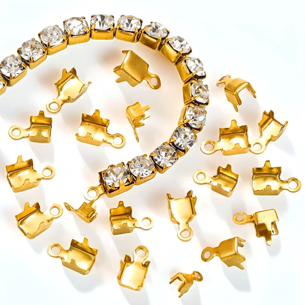 18k Gold Plated Stainless Steel Zircon Claw Chain Clasps Chains Clip Diy Jewelry Bracelet End Cap Connection Accessories