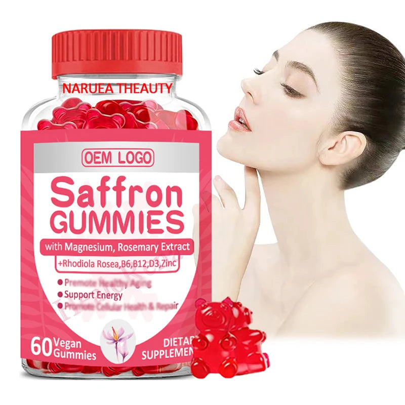 OEM Saffron Ashwagandha Gummy Immune Sleep Support Saffron Extract Sugar Free Gummies Vitamin B6 B12 Saffron Gummies