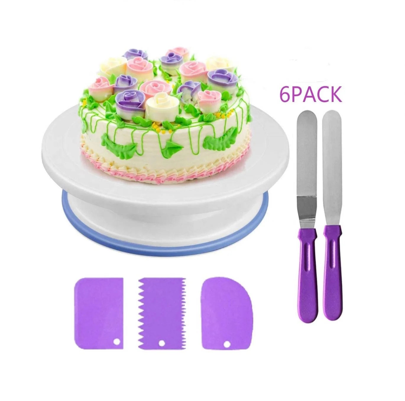 2025 Hot Sale 6 Pcs Cake Stand Cake Smoother Plastic Scraper Cake Decorating Kit Decorating Butter Mousse Cream Bakery Set Tools
