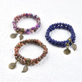 New Natural Semi-Precious Gemstone Beads Bracelet Tree of Life Charm Energy Healing Leaf Chakra Stretch Double Row Bracelet