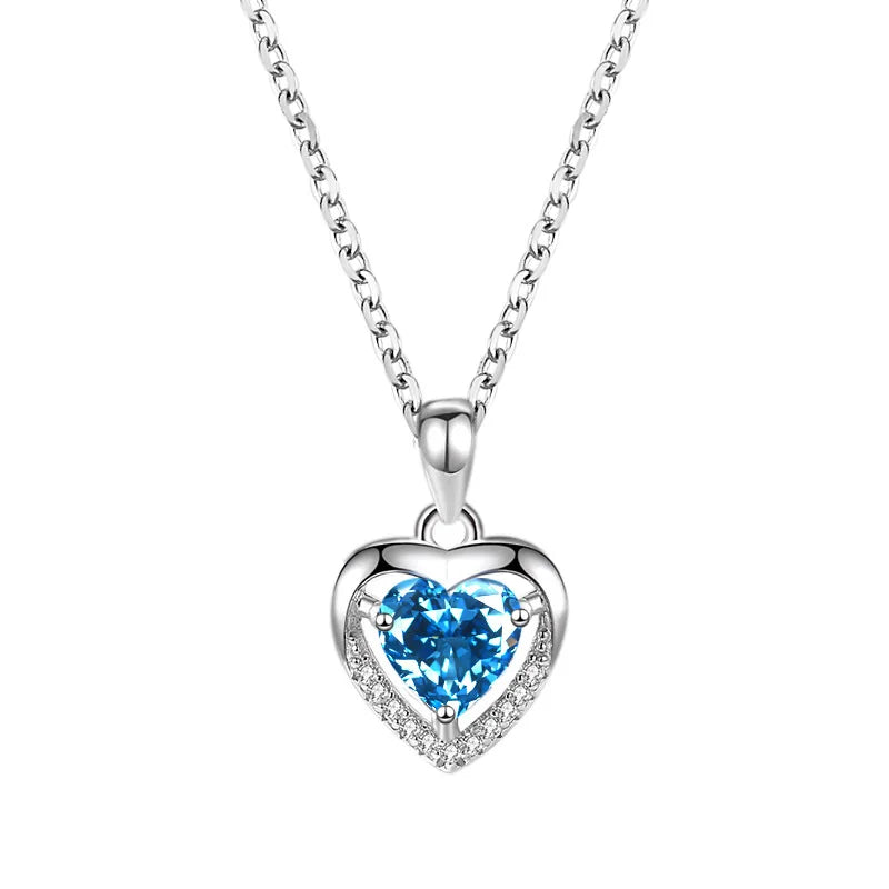 925 Sterling Silver 'Eternal Love' Heart Pendant Necklace for Unisex Classic Style With Princess Cut Zircon Stone for Parties