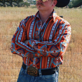 Custom Western Vintage Aztec Print Botton Down Shirts Tops Blouse Clothing Long Sleeve Cowboy Shirt for Men