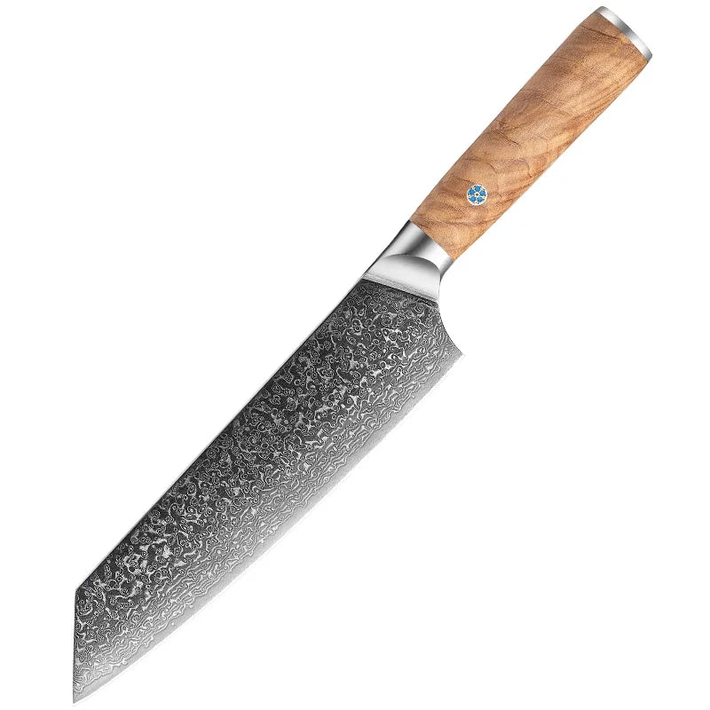 8 Inch Professional Kiritsuke Damascus Bunka Carbon Steel Gyuto Kitchen Chef's Knife with Wood Handle VG10 Blade Material MegaBDM