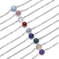 Reiki Healing Adjustable Stainless Steel Chain 8mm Energy Lucky Stone Birthstone Bracelet Bangle for Lady Women Girl Gift
