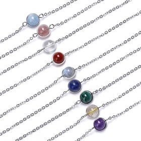Reiki Healing Adjustable Stainless Steel Chain 8mm Energy Lucky Stone Birthstone Bracelet Bangle for Lady Women Girl Gift