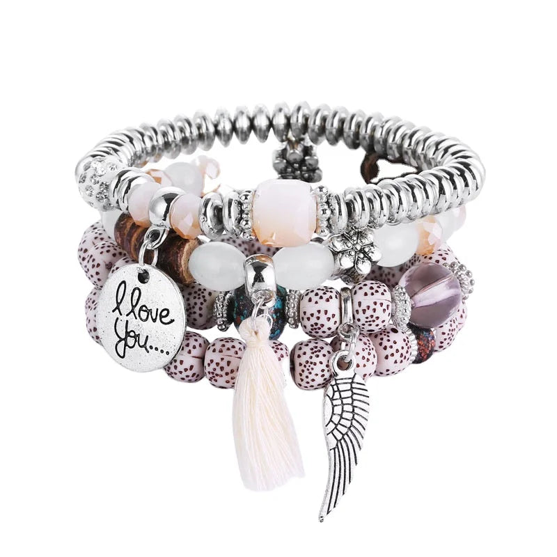 New Multi-layered Handmade Bead Bracelet for Women Men Bohemian Tassel Wing Charm Hand Fatima Eye Friendship Bracelets Jewelry