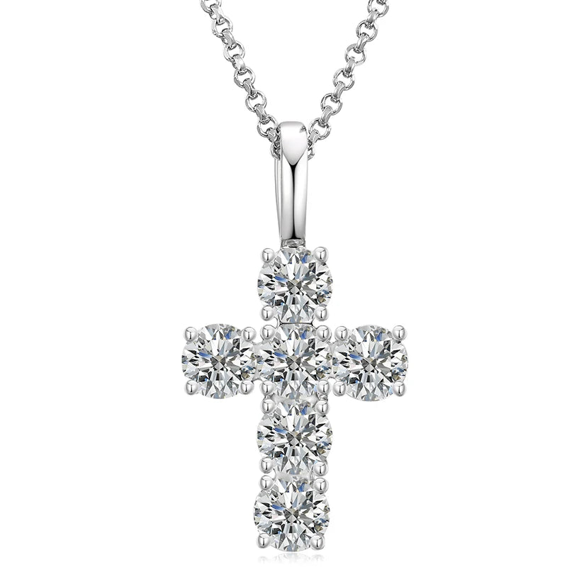 Drop Shipping Fashion Christian Jewelry 925 Sterling Silver Prong Set 4mm VVS Moissanite Cross Pendant Necklace for Men Women