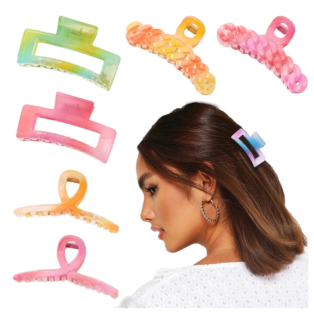 2022 11cm/4.35inch Plastic Colorful Gradient Color Hair Claw Clips for Women Thin Hair Bulk
