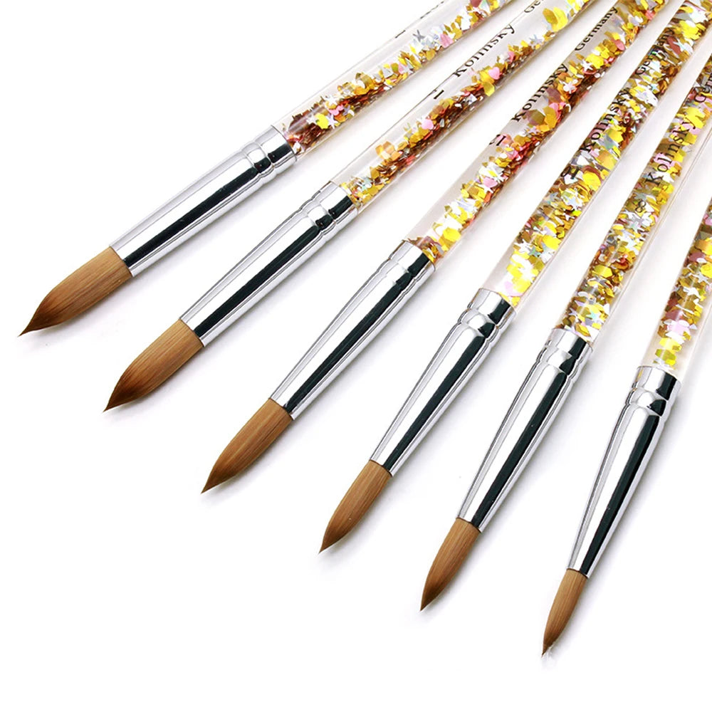 6 Sizes Kolinsky Sable Nail Art Brushes UV Polish Carving Brush Gel Liquid Powder Drawing Pen Set Quicksand Magic Color Crystal