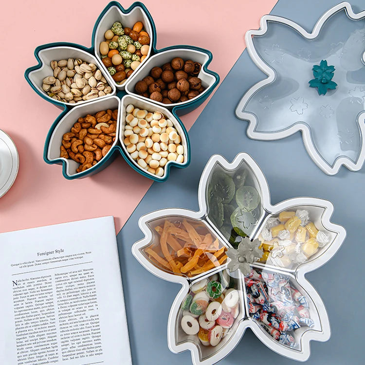 Creative Candy Box Plastic Petal Fruit Plate Divided Snack Nut Storage Box Household Dry Fruit Tray With Lid