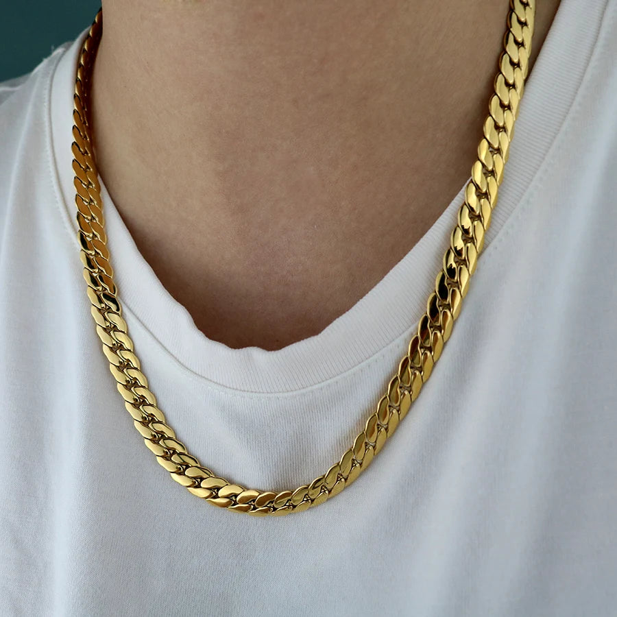High Polished Stainless Steel Tarnish Free Thick Herringbone Chain Chunky Wide Gold Plated Flat Snake Chain Choker Women