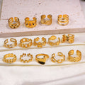 Cheap Stainless Steel Jewelry Rings Set for Women 18k Gold Plated Link Chain Geometric Twisted Wide Band Open Adjustable Rings
