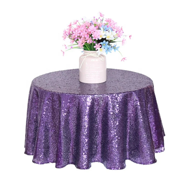 2021 Customized Nonwoven Sequin Luxury Wedding Round Tablecloth Oilproof Durable Machine Washable 100% Polyester Custom Design