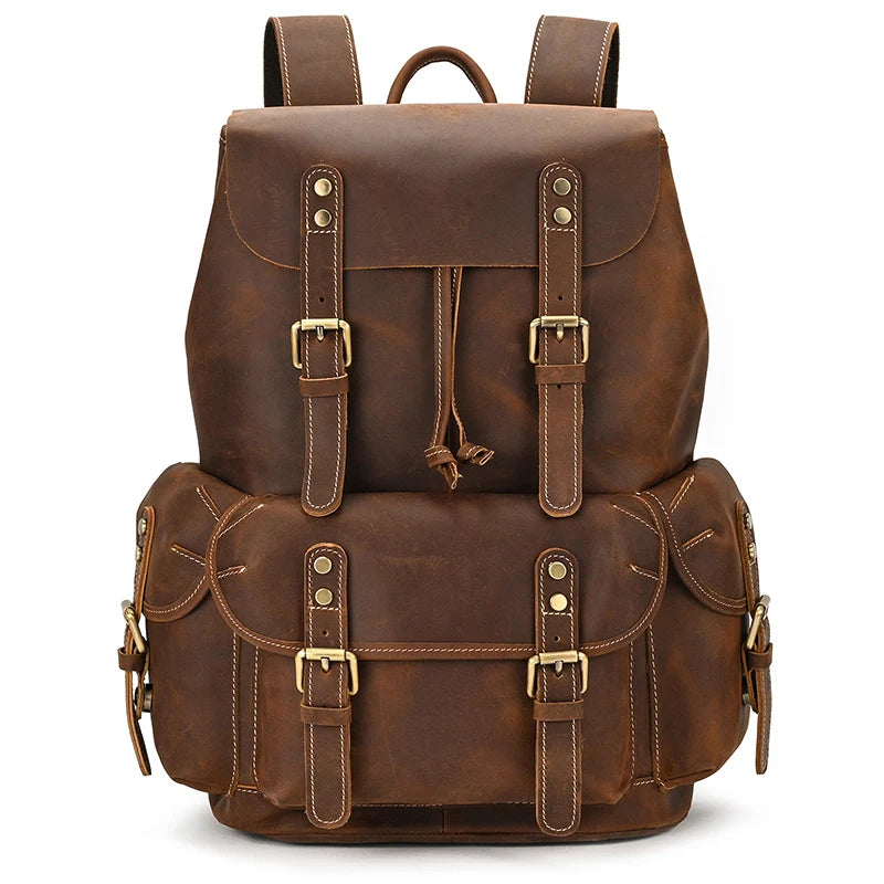 Custom Logo Dropshipping Large Capacity Backpack Leather Male Laptop Backpack Vintage Style Men's Daypacks Laptop Bag for Men