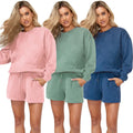 Solid Ladies Suits Two Piece Sets Shorts Sweatshirts Active Wear Jumper Women's Shorts Long Sleeve Sweatshirt Set Spring 2022