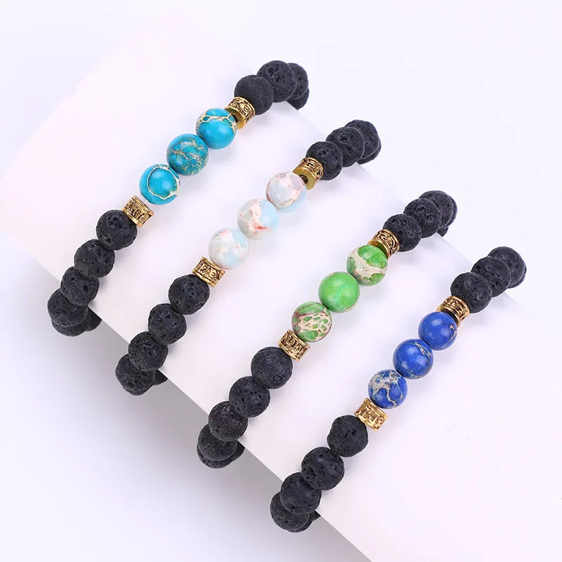 Emperor Stone Chakra Energy Yoga Bracelet Natural Volcanic Beads with Ball Shape for Gift or Party