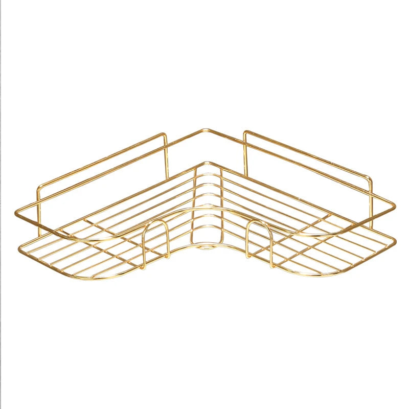 Modern Eco-Friendly Storage Corner Iron Wall Mounted Gold  Adhesive Corner Bathroom Shelf