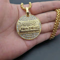 Mens Iced Out Diamond Stainless Steel 18k Gold Plated Round the Last Supper Pendant Necklace