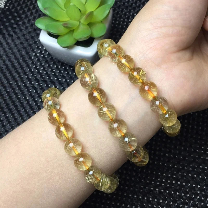 Wholesale Classic Gold Rutilated Quartz Crystal for Bracelet with Natural Healing Stone Beads for Anniversaries