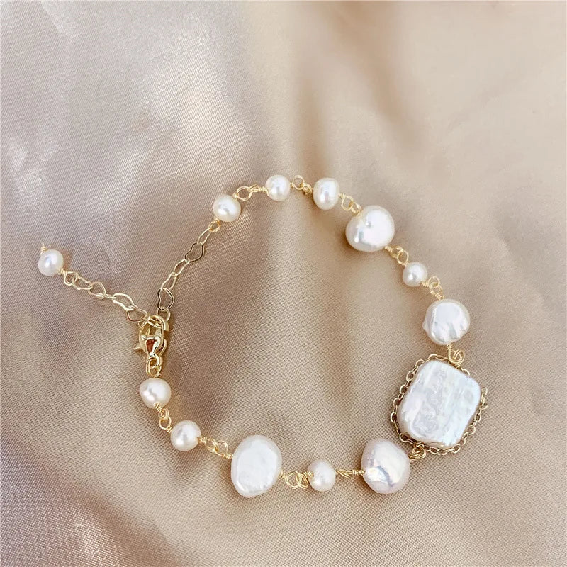 Natural Freshwater Pearl 14k Gold Wrapped Bracelet Adjustable Beads Charm Bracelet