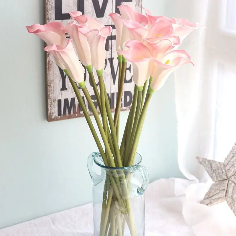 O-X055 Wholesale Real Touch Calla Lily Wedding Bouquet Wholesale Artificial Flower Bouquet White pink Artificial Calla Lilies