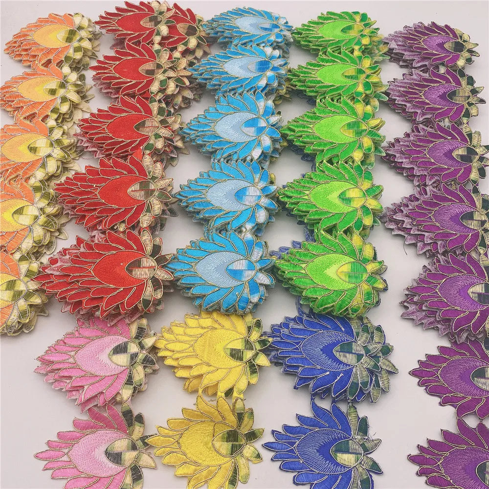 Sequins Lace Ribbon African Embroidered Flowers Trim Tape Iron on Fabric Diy Clothes 8colors in Stock
