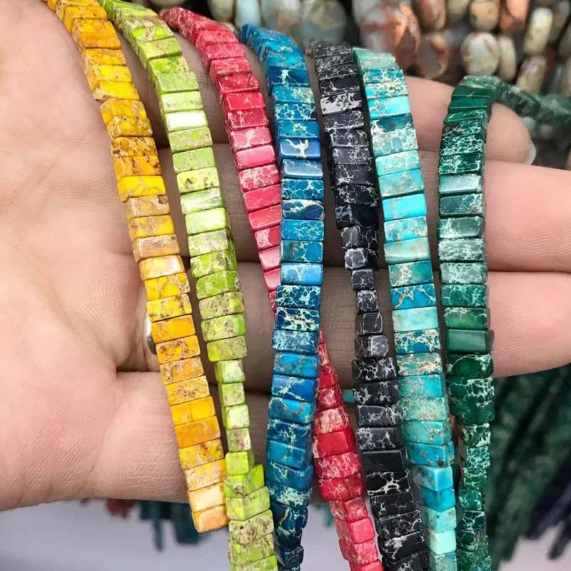 Natural Stone Beads Turquoise Two Holes Square Spacer Beads for Jewelry Making Gift DIY Bracelets Design Gemstone Bracelet Beads