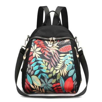 Fashion Flower Printed Women Zip Lock Backpack Elegant Black Polynesian Luxury Travel Backpacks for Girls