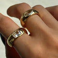 Sparking Luxury Jewelry CZ Diamond Crystal Rings Women Stainless Steel 18K Gold Plated Geometric Thick Curved Band Gemstone Ring