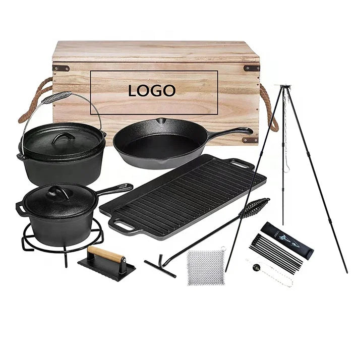 Wholesale 7Pieces Pre Seasoned Nonstick Cast Iron Pans and Pots Cookware Bakeware Baking Set Camping