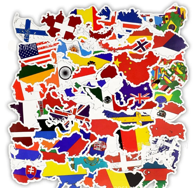 50Pcs World Country Map Waterproof Graffiti Stickers for Car Luggage Wall Laptop Nation Flag Sticker