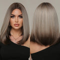 Wholesale Brown Ombre Ash Blonde Straight Synthetic Wigs for Black Women Medium Length Hair Wig