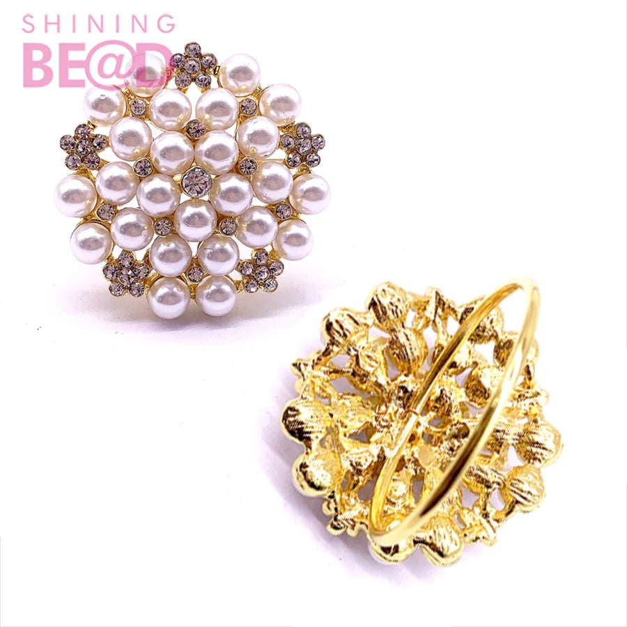 Pearls Napkin Rings Metal Napkin Holder Ring Buckles Table Decor for Party /gift/Christmas/Wedding