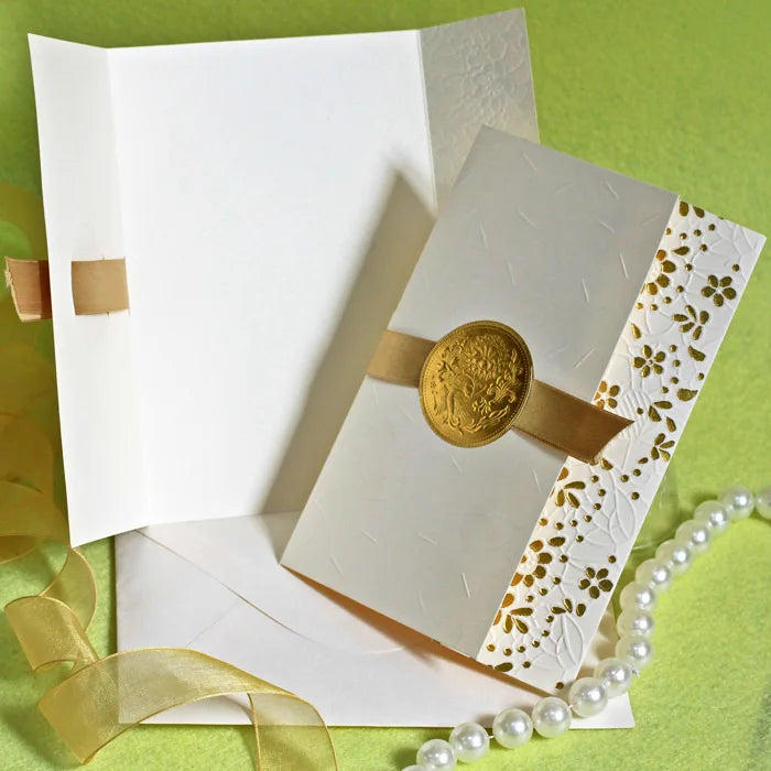 China Factory Gold Logo Ribbon Embossed Floral Blank Printed Thank You Cards New Year Greeting Cards