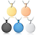 Stainless Steel Round Shape Dog Tag Necklace Silver Rose Gold Blue Black Customized Engrave Personalized Engraving Tag Necklace