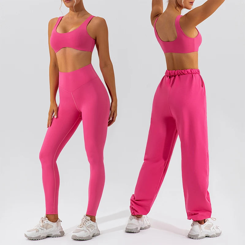 Latest Design Wholesale 2/3 Piece U Back Sports Bra High Waist V Leggings Casual Sweatpants Yoga Fitness Gym Suit Set for Women