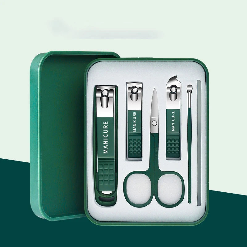 New 6pcs Anti-slip Stainless Steel Nail Clippers with Catcher Manicure Pedicure Tool Nail Cutter Set Scissor with File