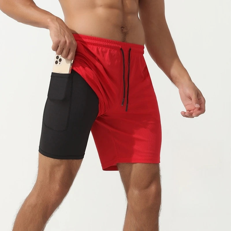Men's Drawstring Running Shorts 5 Inch Gym Athletic Workout Jogger Shorts Men With Compression Liner and Zipper Pockets