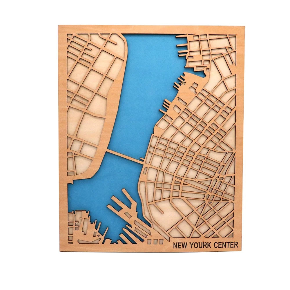 Custom Laser Cut Wooden City Map for Home Decoration