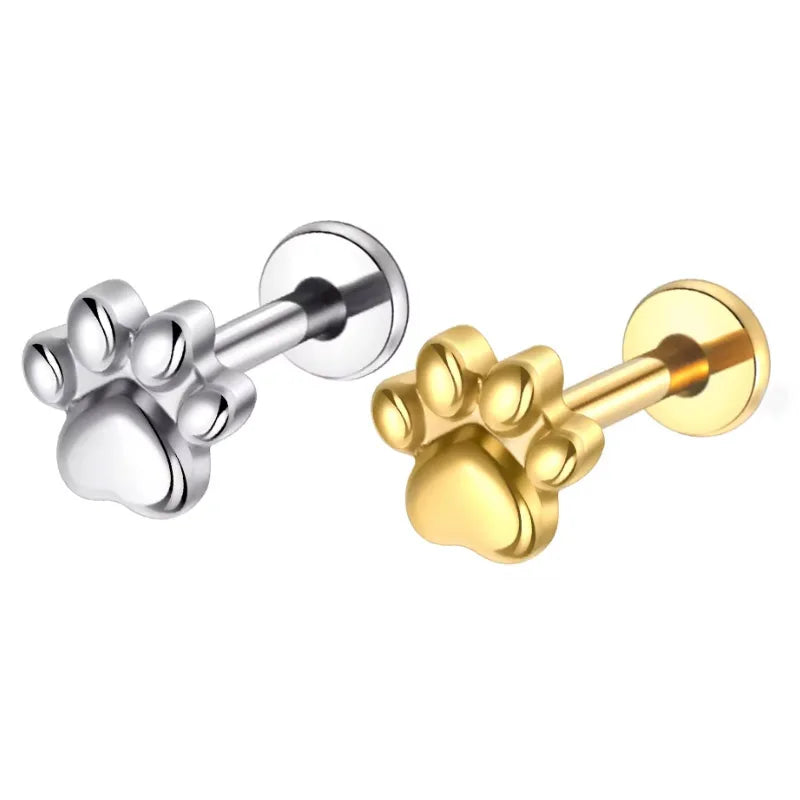 New Cute Cat's Paw Titanium Labret Piercing Top ASTM F136 External Thread Earring with Claw Setting for Wedding Engagement Gift