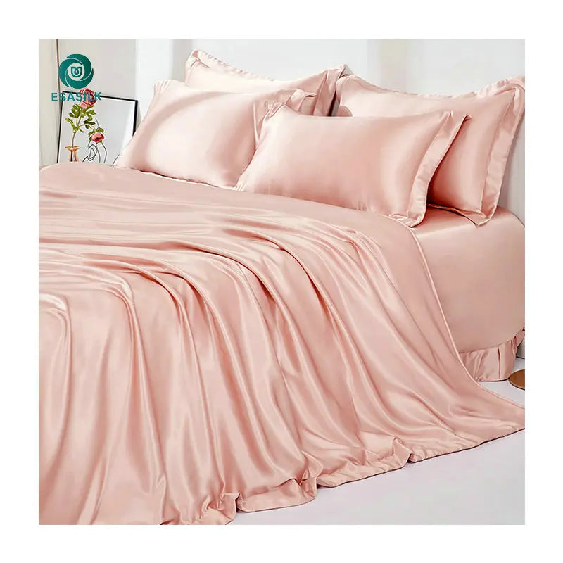 Wholesale Mulberry Silk Fitted Bed Sheet Set Single Twin Double King Size Satin Quilt Premium Quality Silk Bedding Cover Set