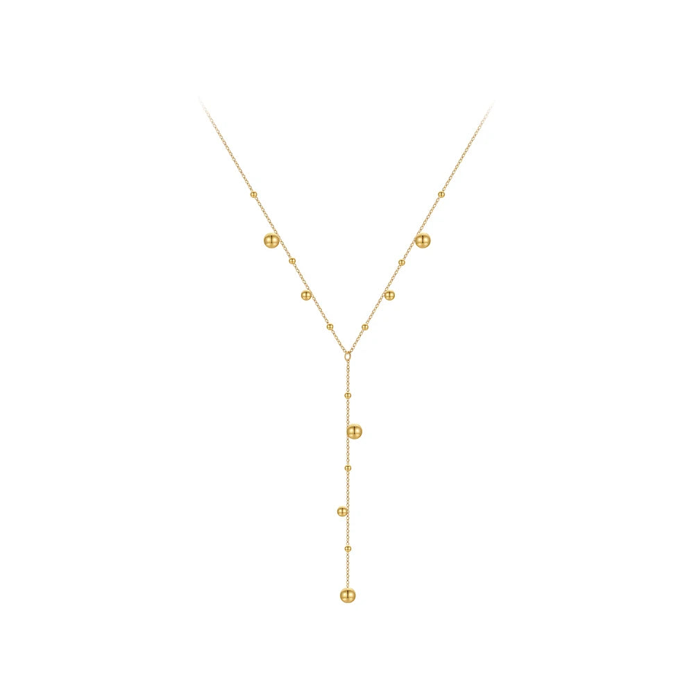 18K Gold Plated Stainless Steel Jewelry Fashion Design Y Shaped Tassel Long Bead Chain Choker for Women Necklace P233418